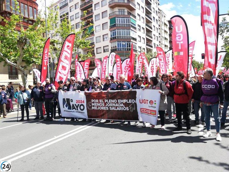 Sindicatos reclaman en Logroño pleno empleo, aumento de salarios y jornada laboral reducida para el 1 de Mayo.
