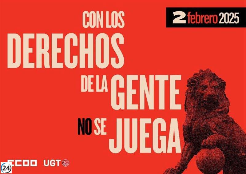 CCOO y UGT protestan este domingo en Logroño por el impacto del decreto 'ómnibus' en políticas sociales.