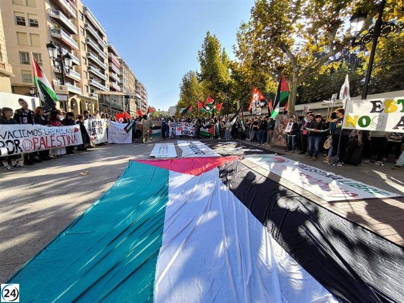 Estudiantes y trabajadores en Logroño se unen en apoyo a Palestina y exigen su derecho a decidir.