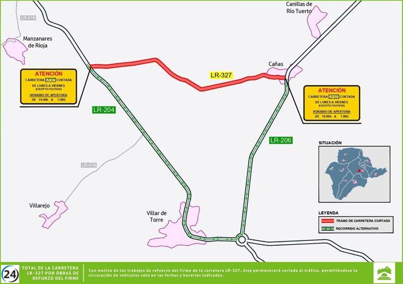 Próxima semana habrá interrupciones viales en la LR-327 entre Cañas y Manzanares.