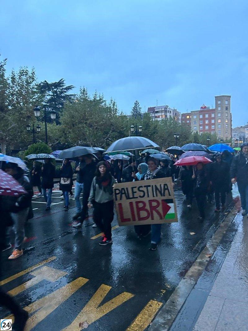 Manifestantes en Logroño exigen el cese de la agresión de Israel en Palestina con un gran respaldo popular.
